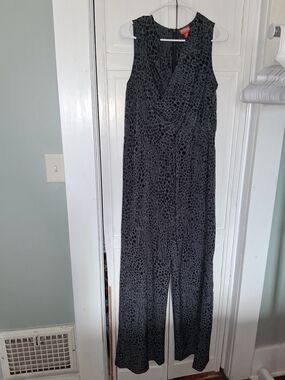 Kirna Zabete Black Leopard-Print Sleeveless Jumpsuit